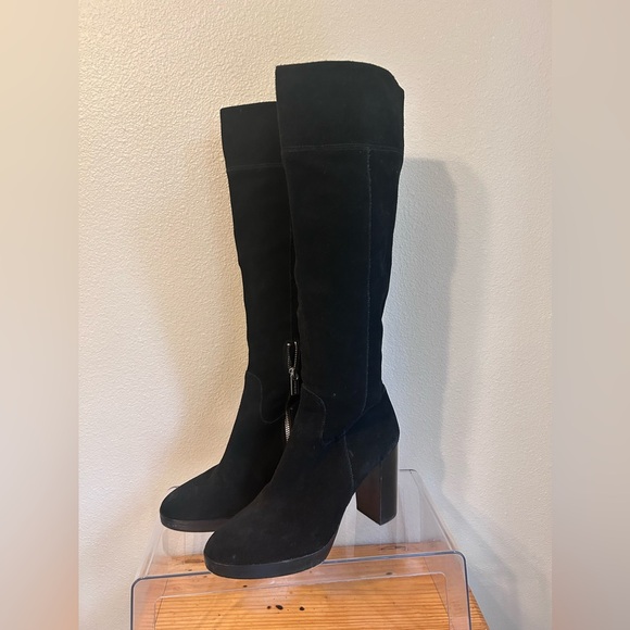 Michael Kors Classic Black Knee-High Suede Boots - Women's Stylish Block Heel - Picture 2 of 11